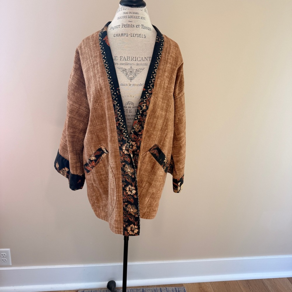 Women's Rust/Black Tweed Open Front Kimono Style Jacket Size XL
